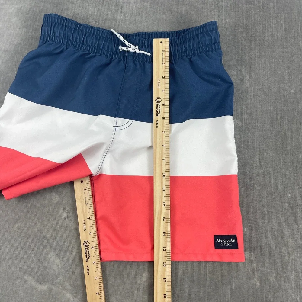 Abercrombie & Fitch Boys XL Blue White Red Swim Trunks Colorblock Shorts